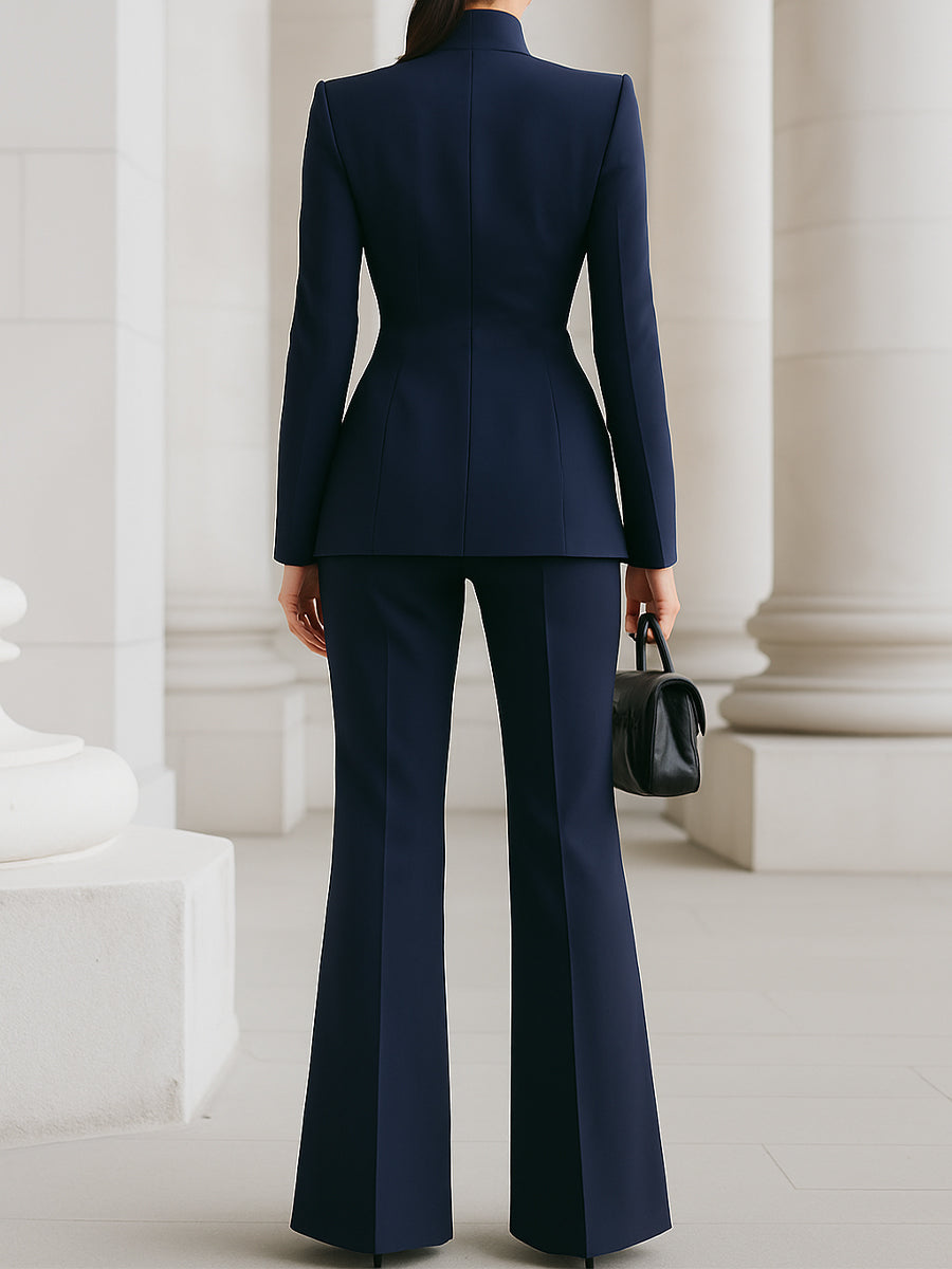 Vera | Women's Tailored Blazer And Pant Set Navy Long Sleeve