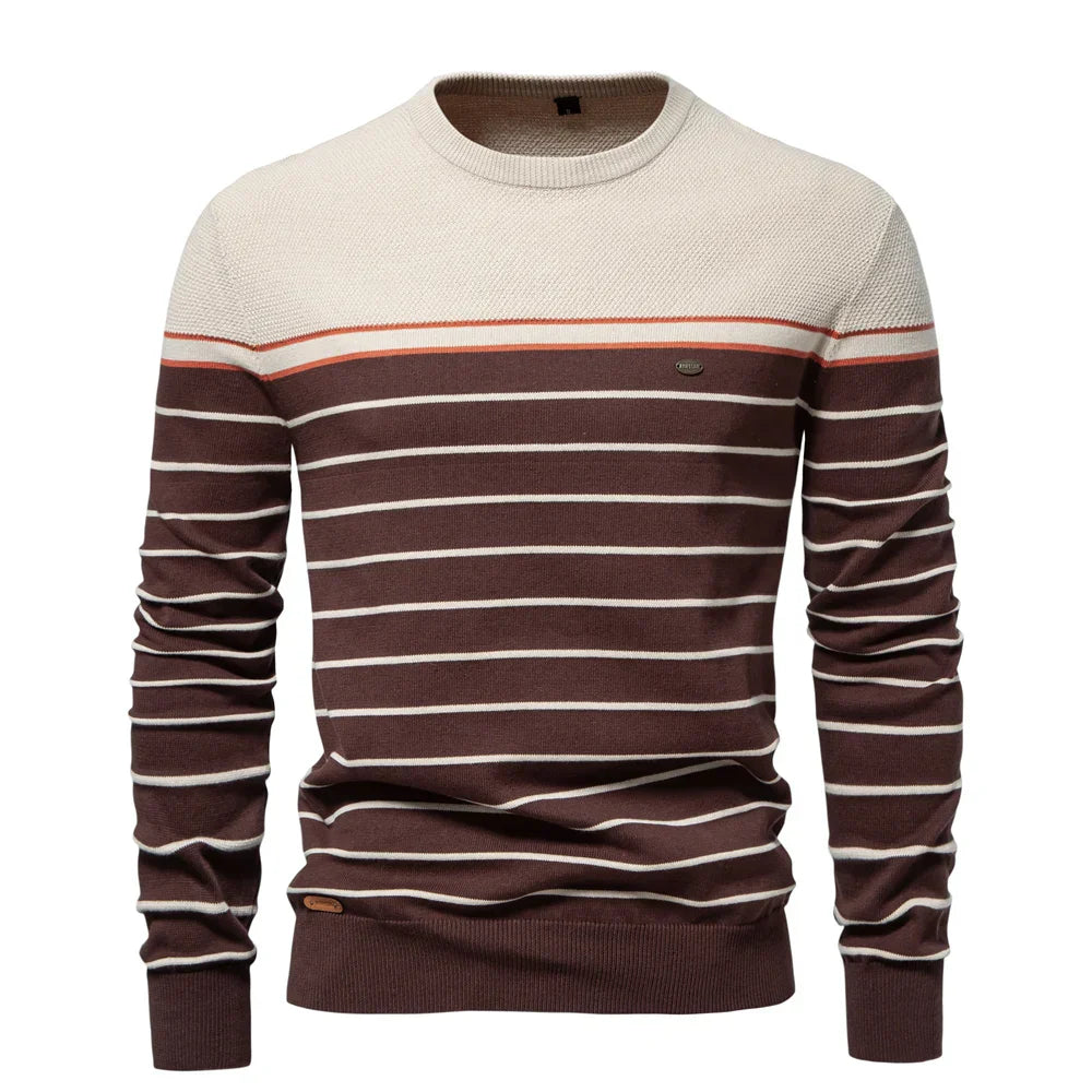 Rhys | Men's Striped Crew Neck Sweater Navy White Red