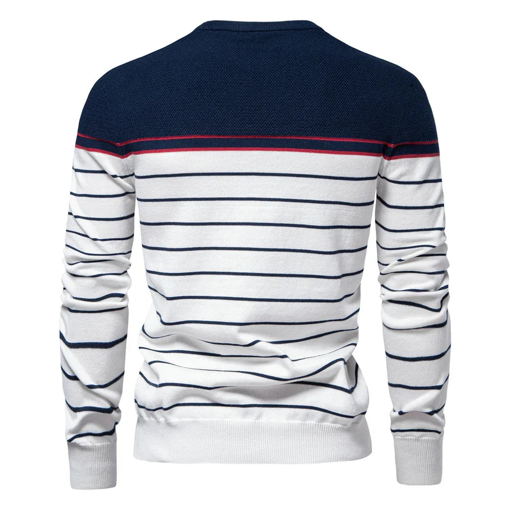 Rhys | Men's Striped Crew Neck Sweater Navy White Red