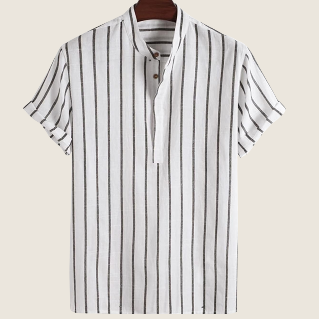Ezra | Men's Striped Linen Shirt Light Blue Short Sleeve