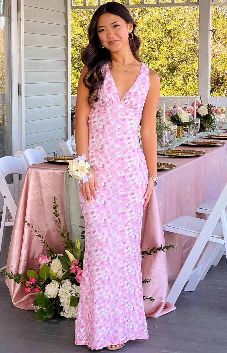 Neve | Women's Sequin Maxi Dress Pink V Neck