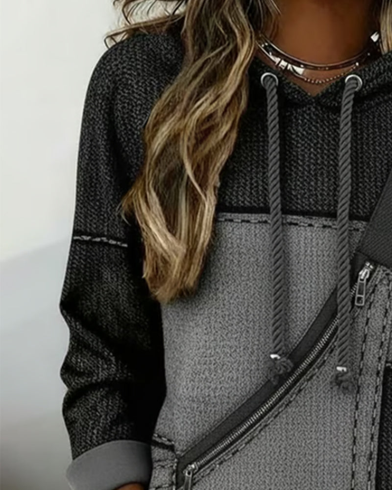 Neve | Women's Colorblock Hoodie Gray Black Long Sleeve