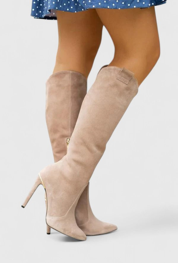 Aria | Women's Brown Leather Heeled Knee High Boots