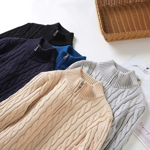 Luca | Men's Cable Knit Quarter Zip Sweater Gray