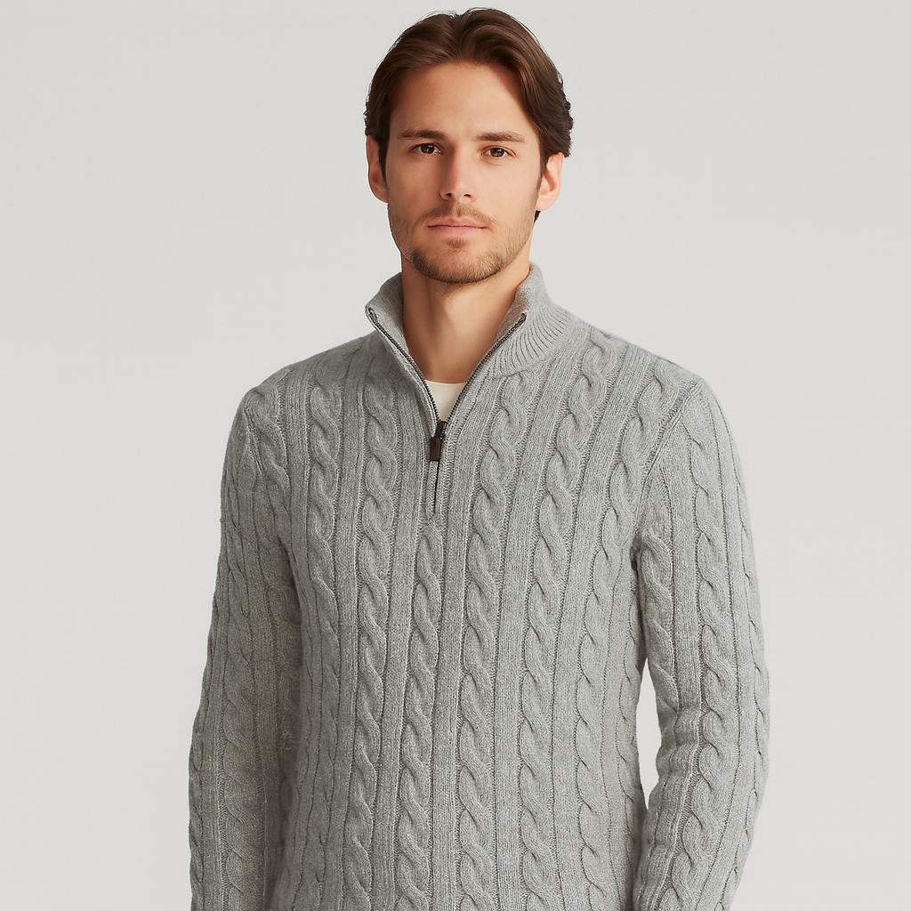 Luca | Men's Cable Knit Quarter Zip Sweater Gray