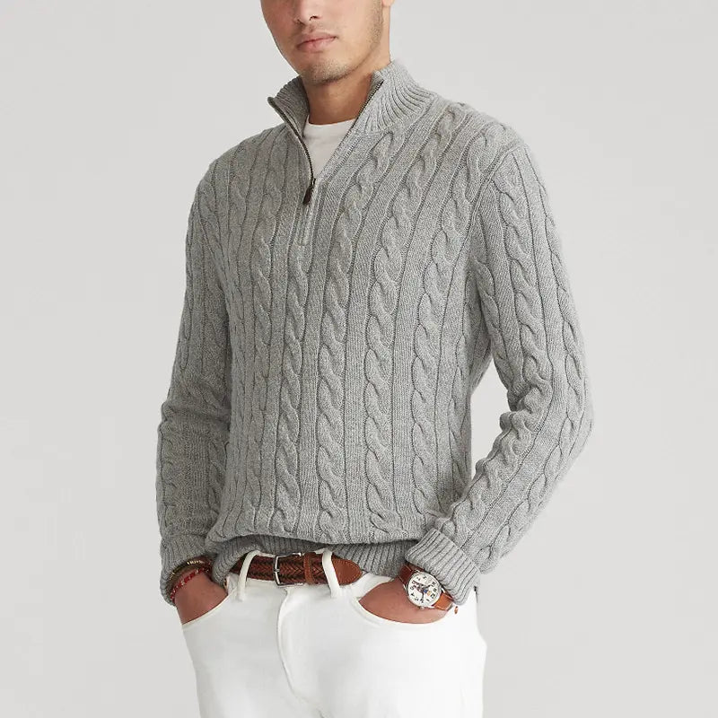 Luca | Men's Cable Knit Quarter Zip Sweater Gray