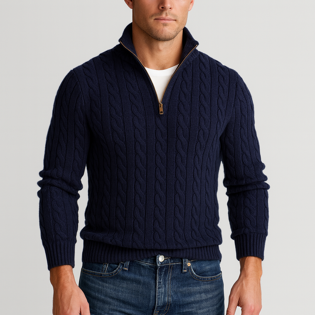 Luca | Men's Cable Knit Quarter Zip Sweater Gray