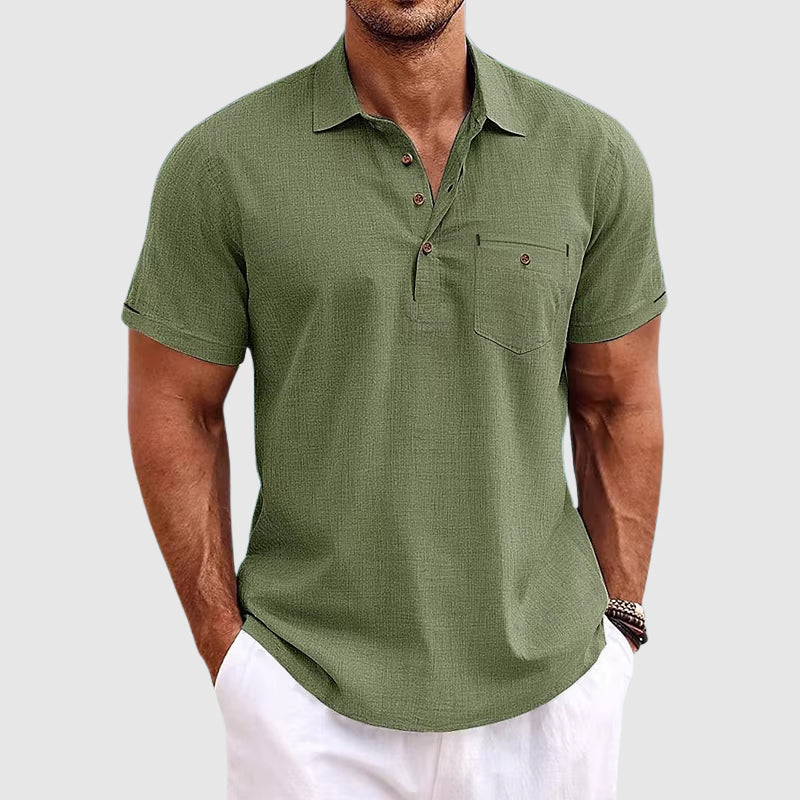 Cain | Men's Linen Polo Shirt Light Blue Short Sleeve