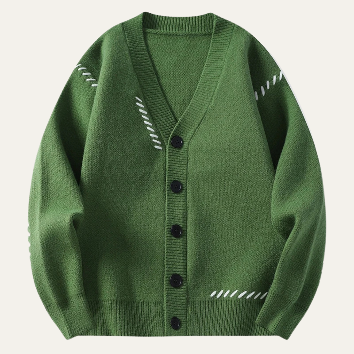 Axel | Men's Cardigan Beige With Embroidered Details Button Down