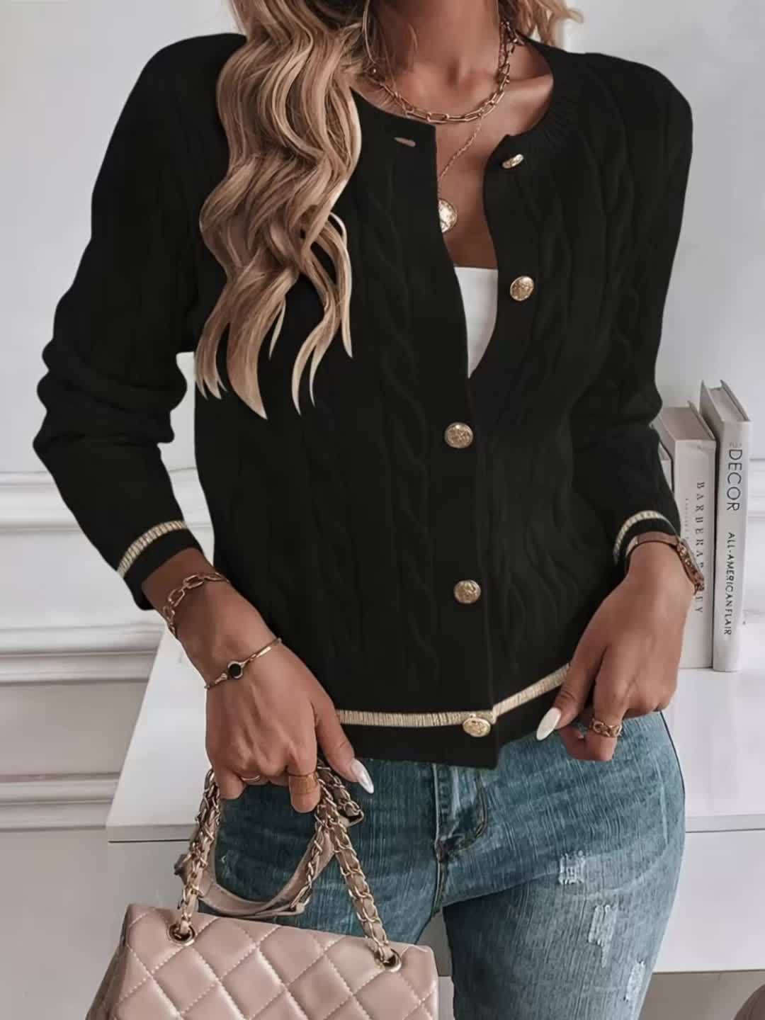 Margot | Women's Black Blazer Gold Button Long Sleeve