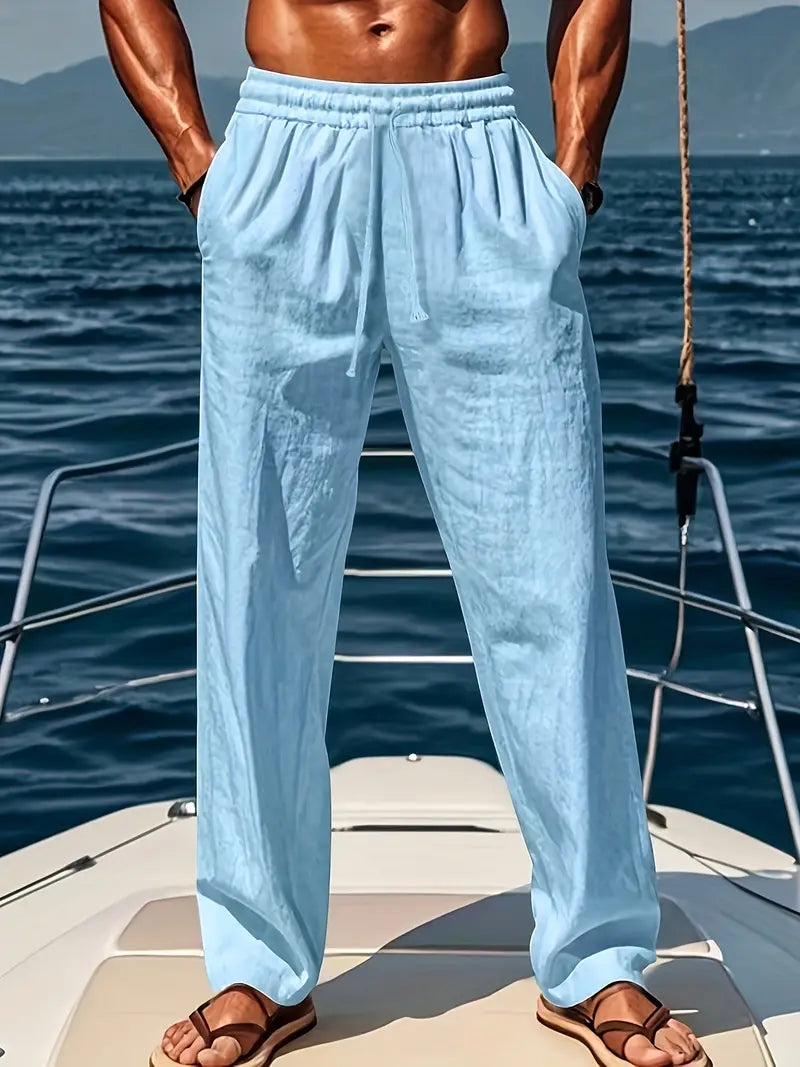 Nolan | Men's Linen Pants White Relaxed Fit Drawstring