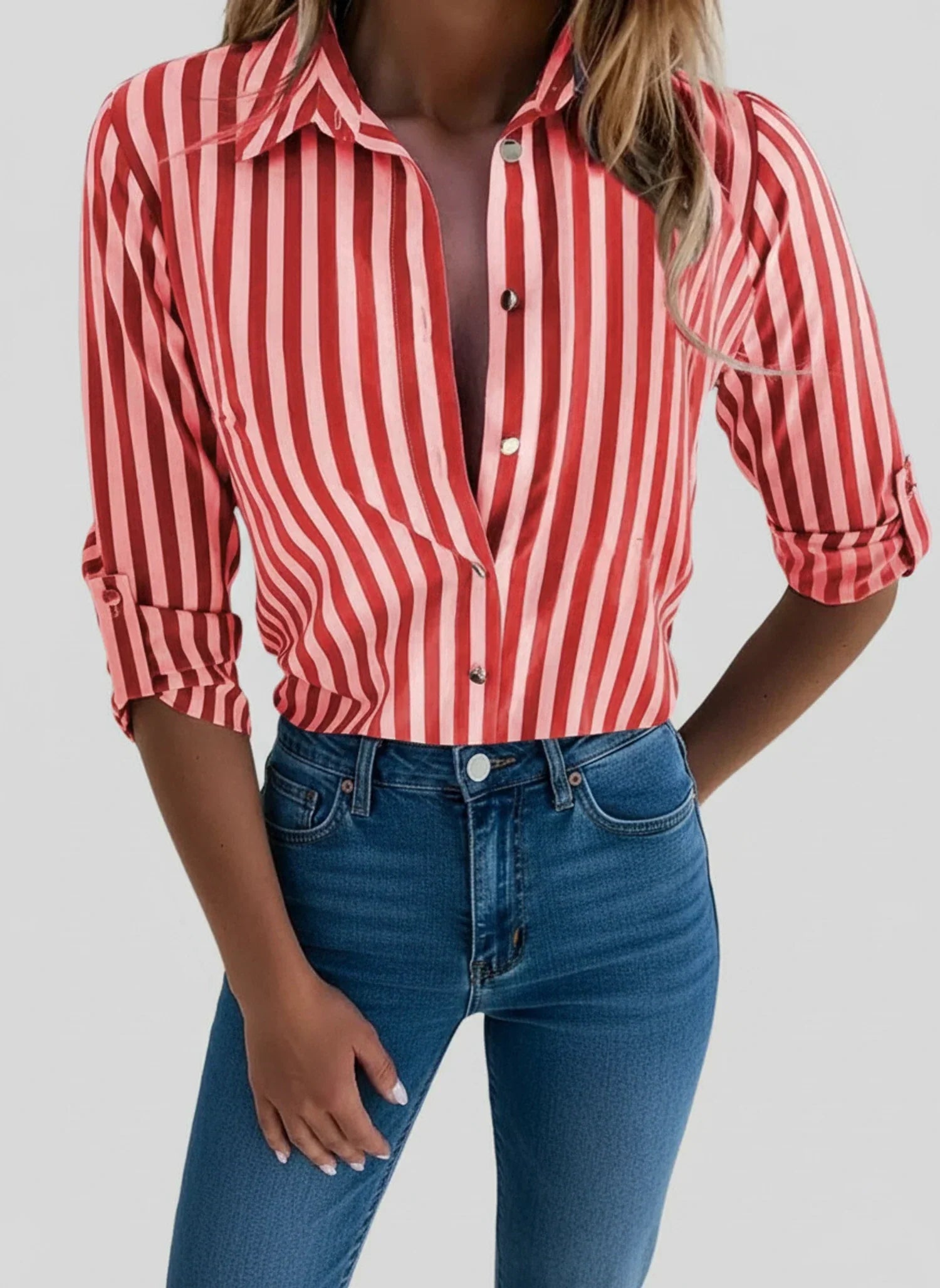 Vera | Women's Striped Button Down Shirt Blue White