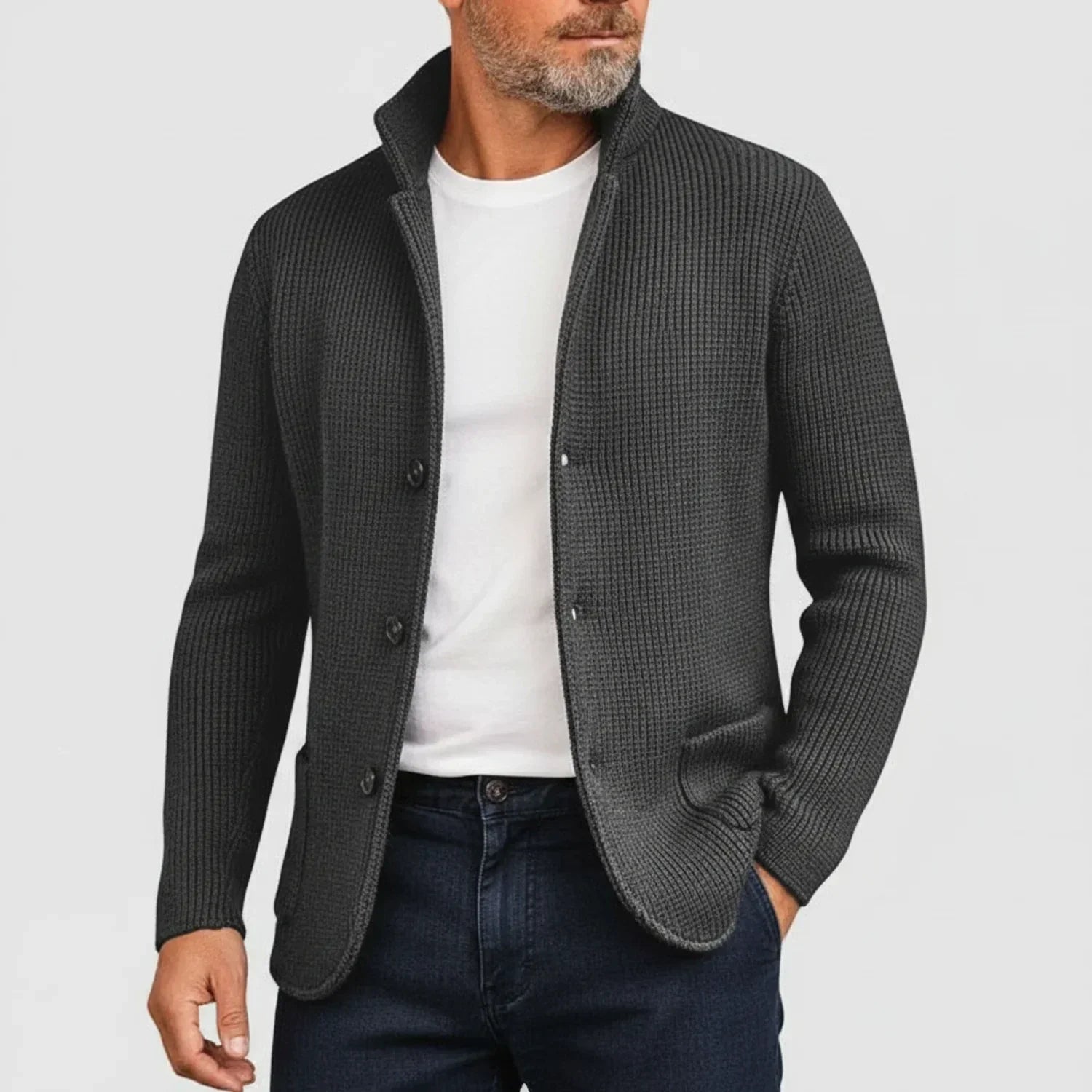 Rowan | Men's Ribbed Button Front Cardigan Brown
