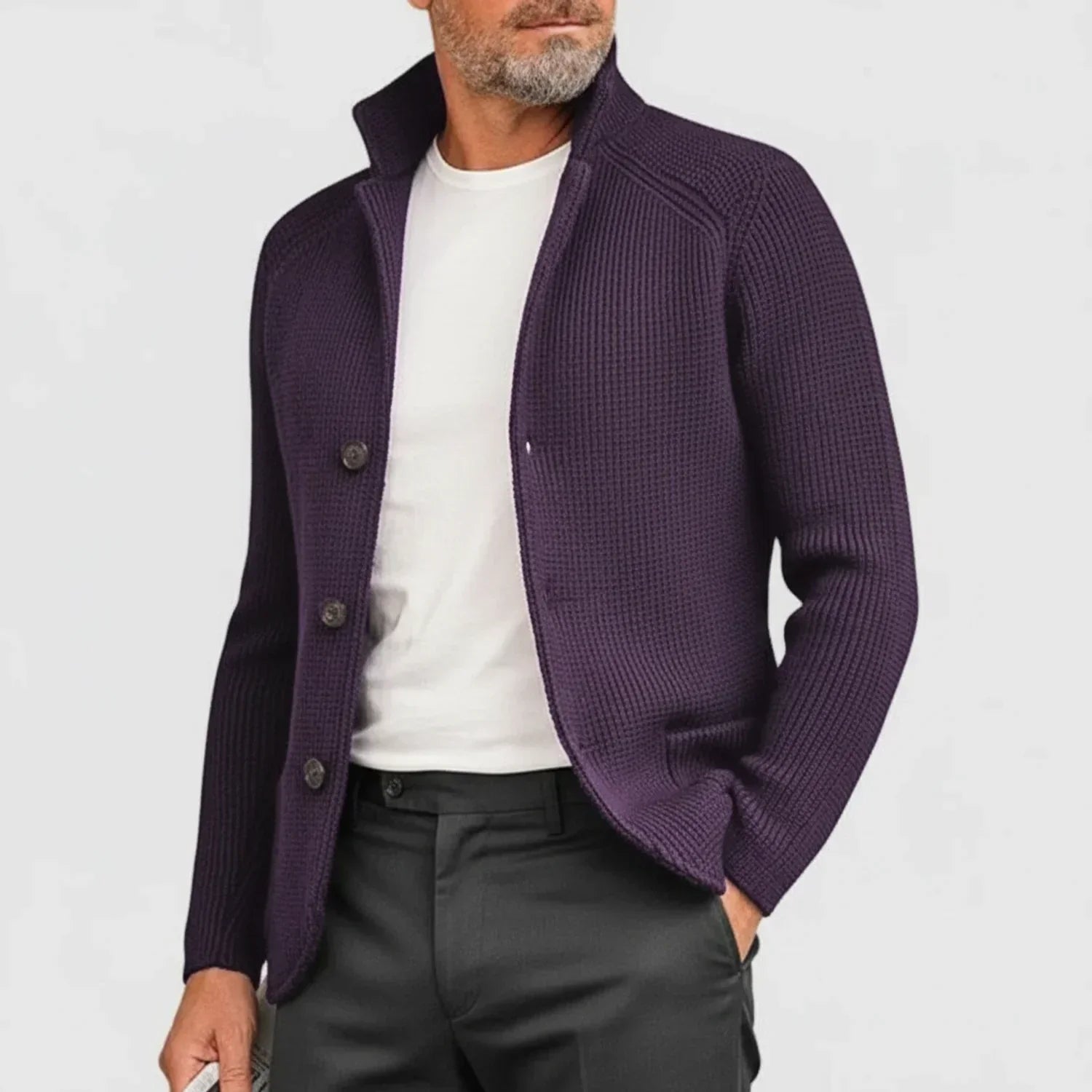 Rowan | Men's Ribbed Button Front Cardigan Brown