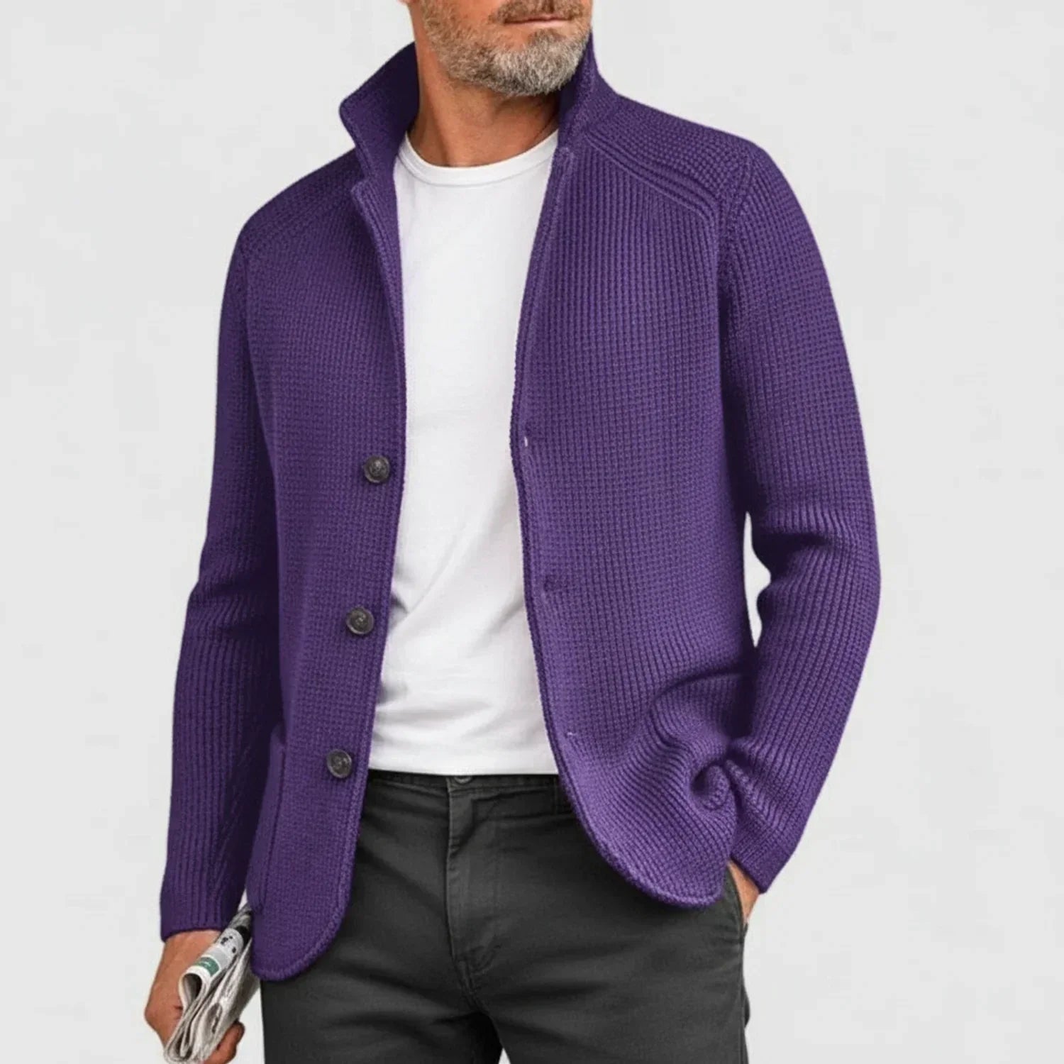 Rowan | Men's Ribbed Button Front Cardigan Brown