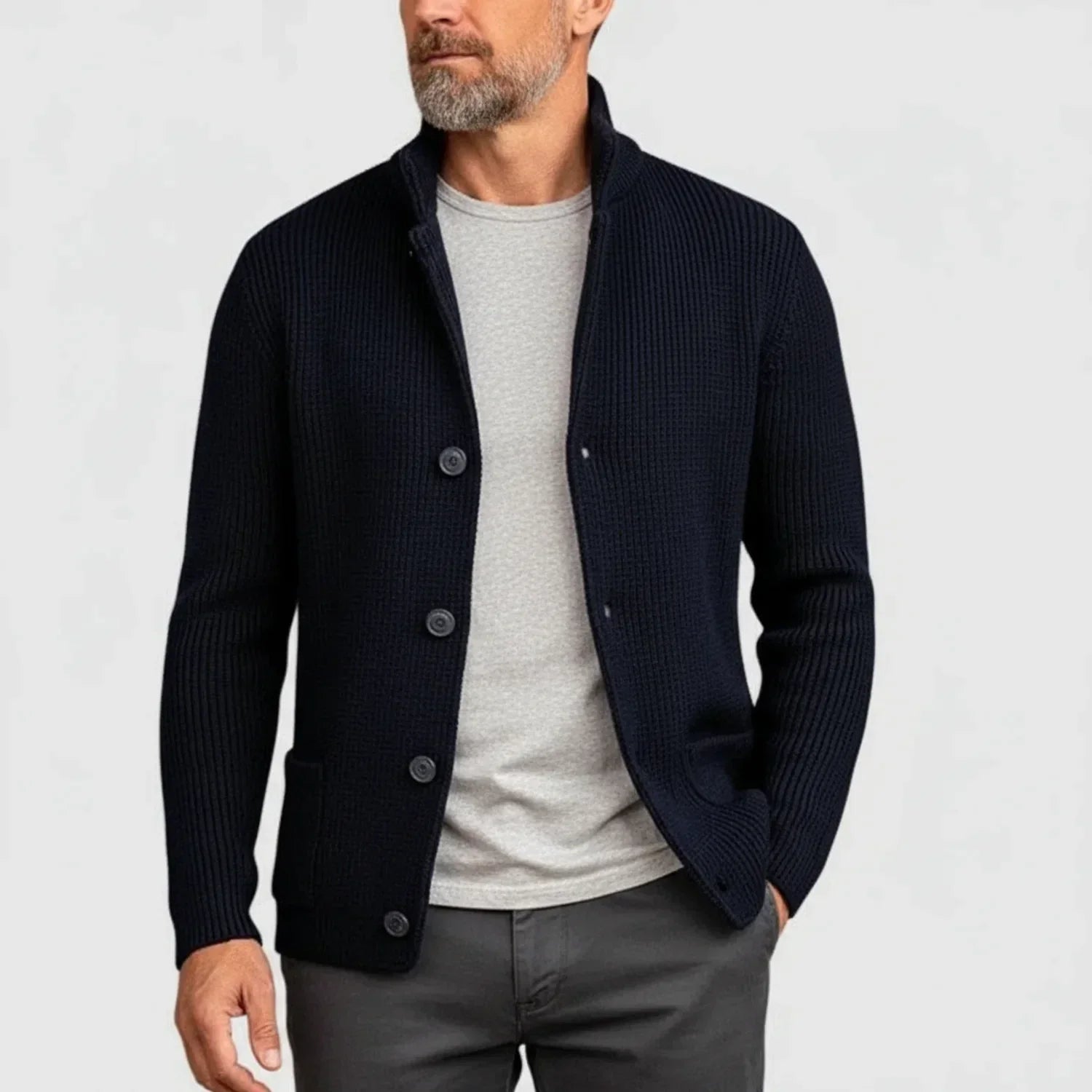 Rowan | Men's Ribbed Button Front Cardigan Brown