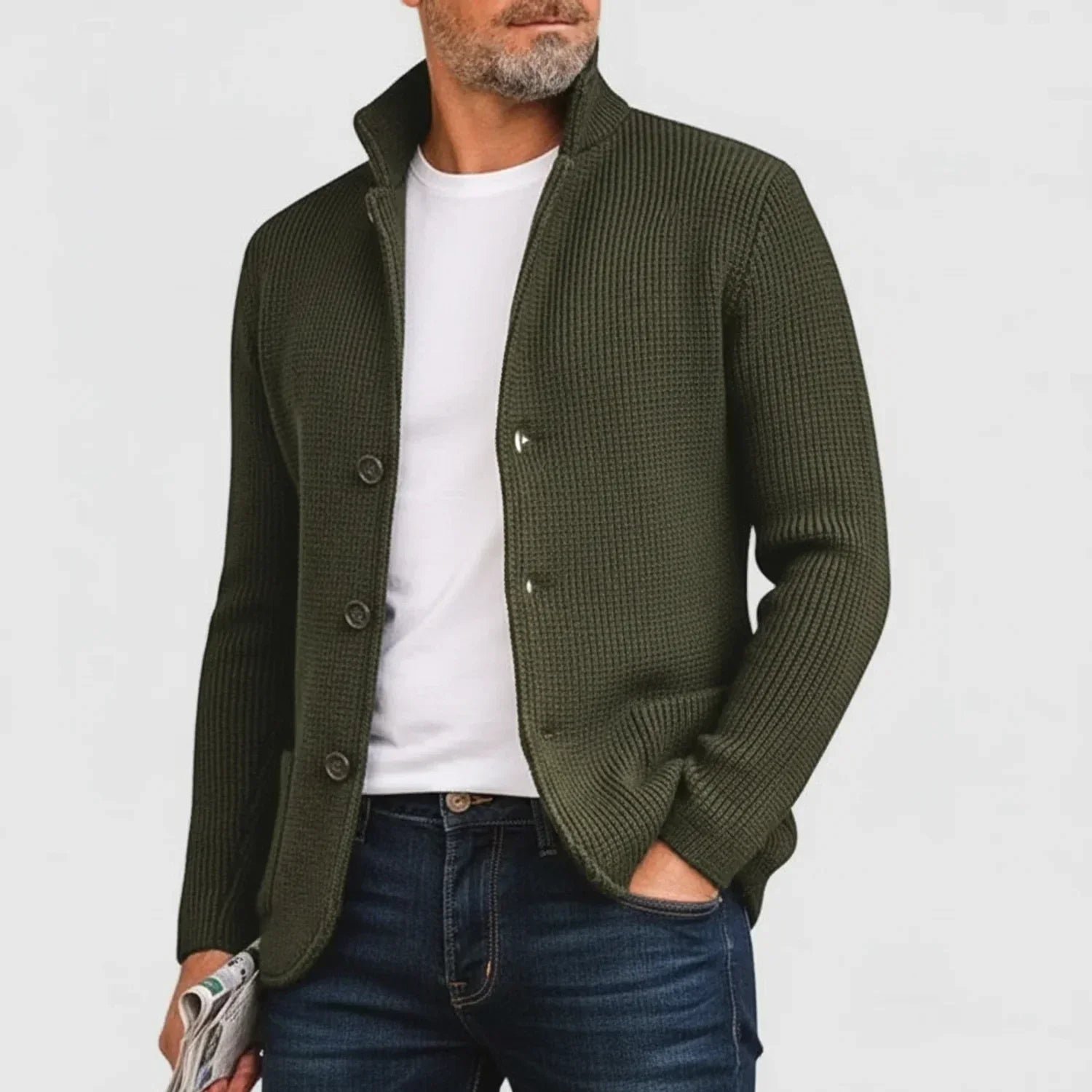 Rowan | Men's Ribbed Button Front Cardigan Brown