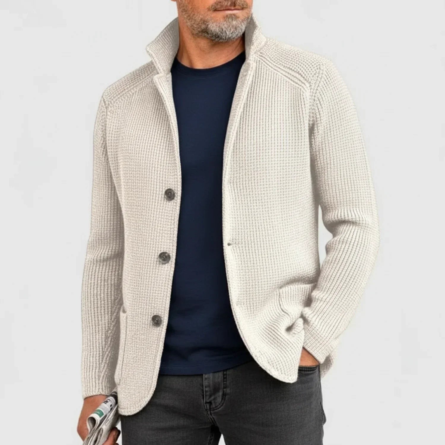 Rowan | Men's Ribbed Button Front Cardigan Brown