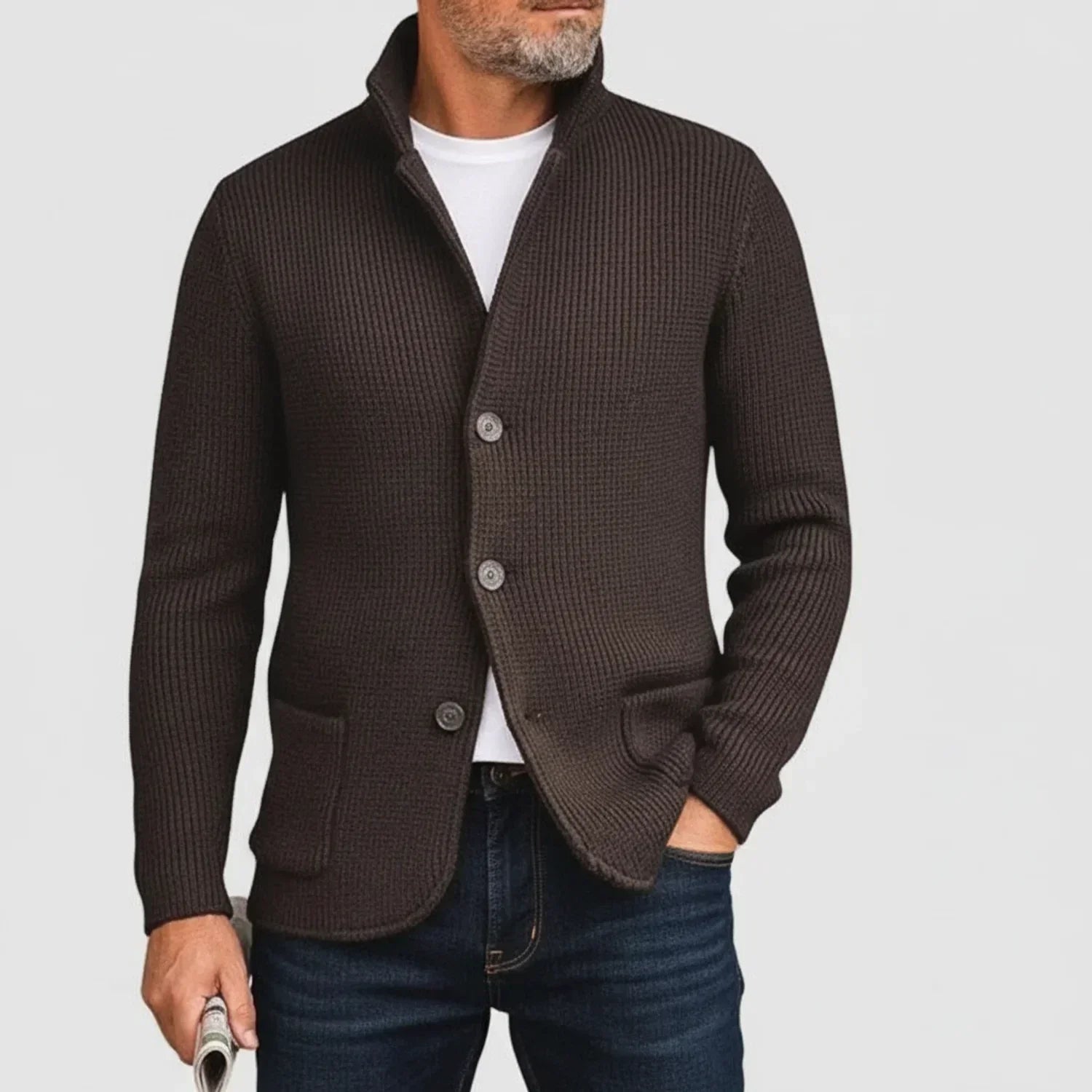 Rowan | Men's Ribbed Button Front Cardigan Brown