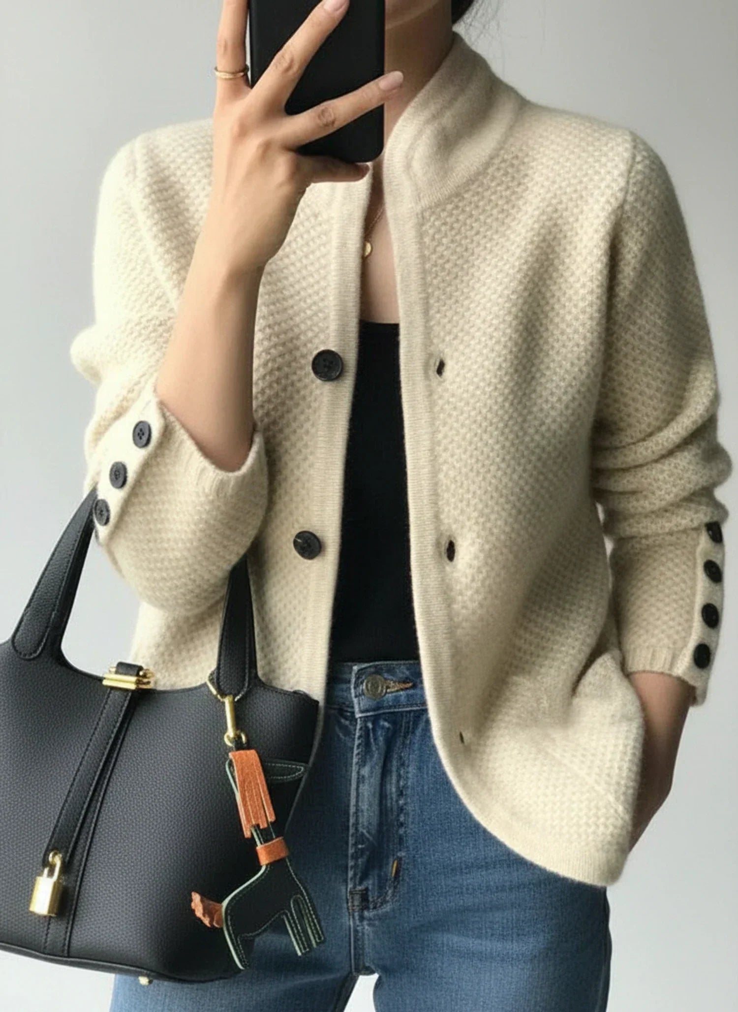 Ada | Women's Cable Knit Cardigan Cream Button Front