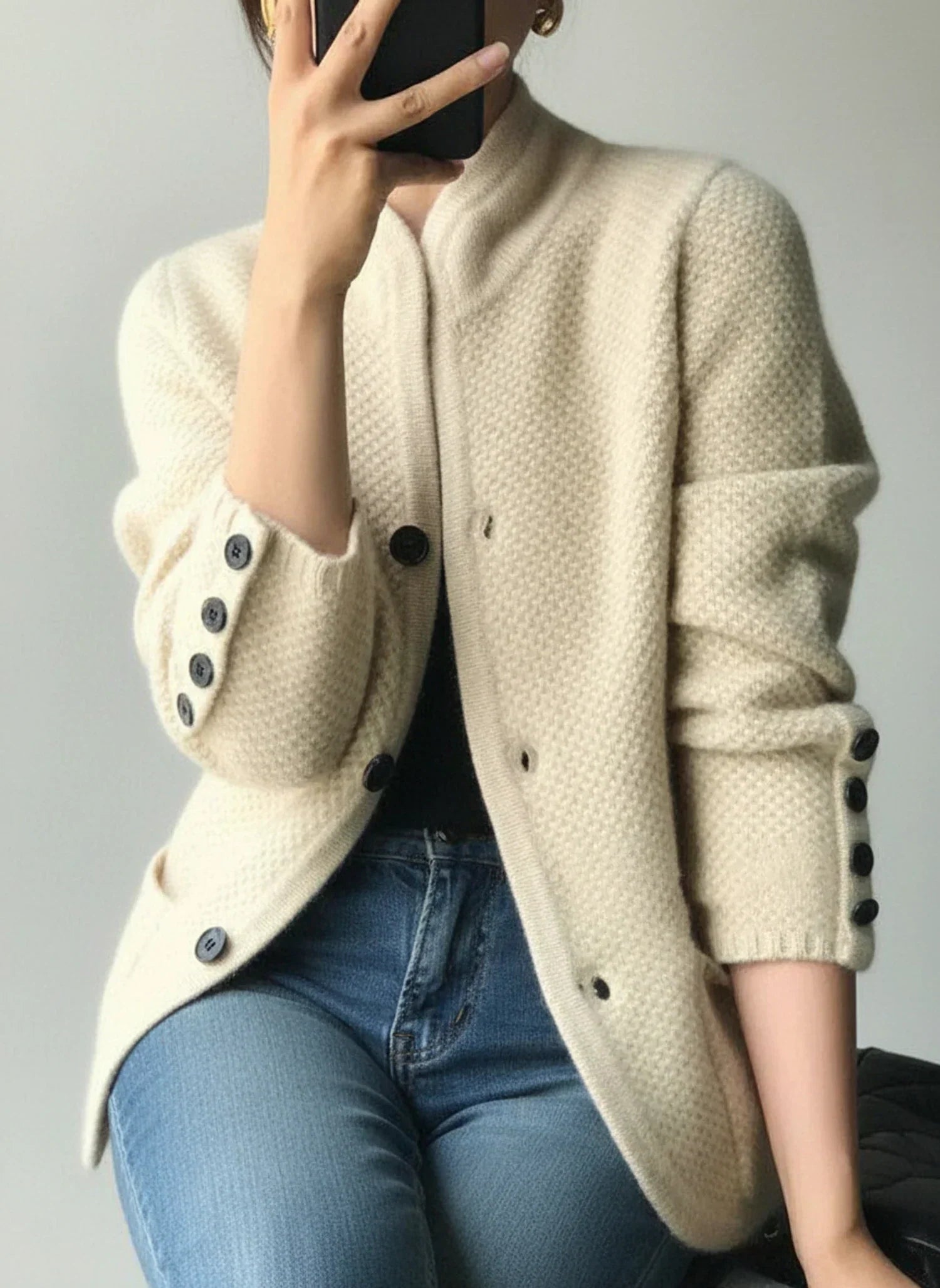 Ada | Women's Cable Knit Cardigan Cream Button Front