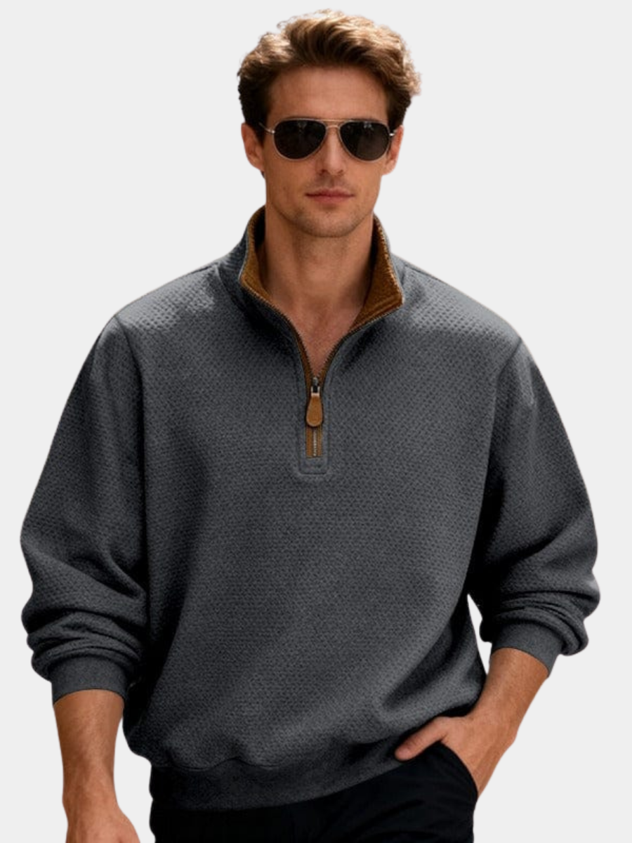 Ezra | Men's Quarter Zip Sweater Gray Textured Pullover
