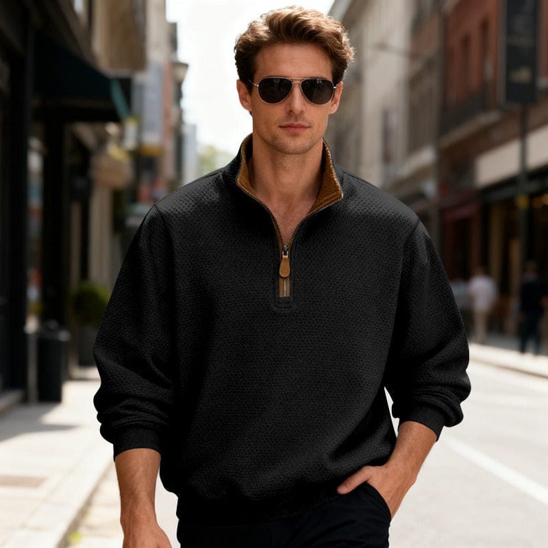 Ezra | Men's Quarter Zip Sweater Gray Textured Pullover