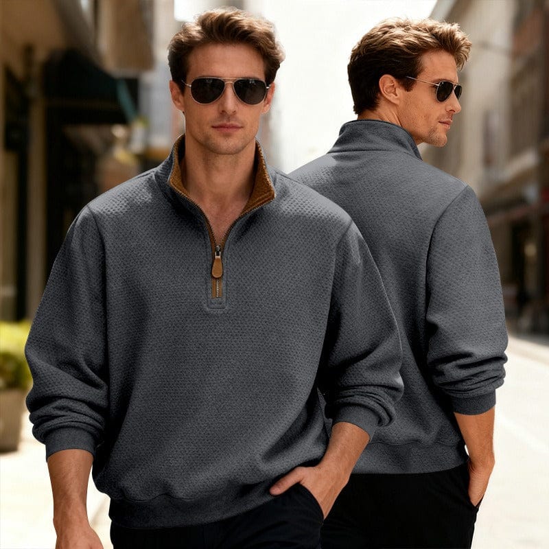 Ezra | Men's Quarter Zip Sweater Gray Textured Pullover