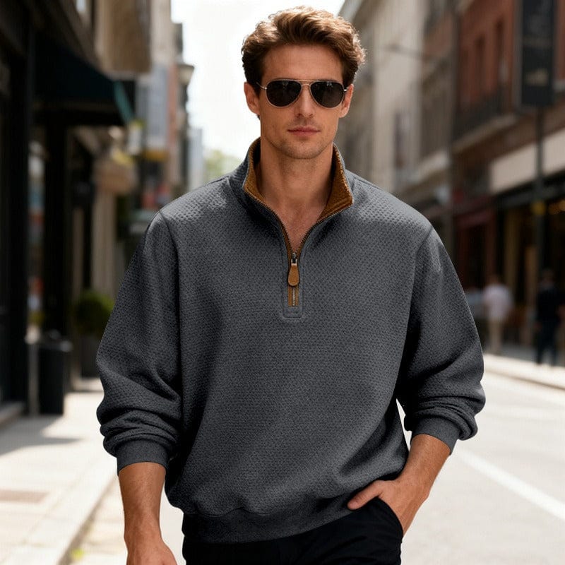 Ezra | Men's Quarter Zip Sweater Gray Textured Pullover