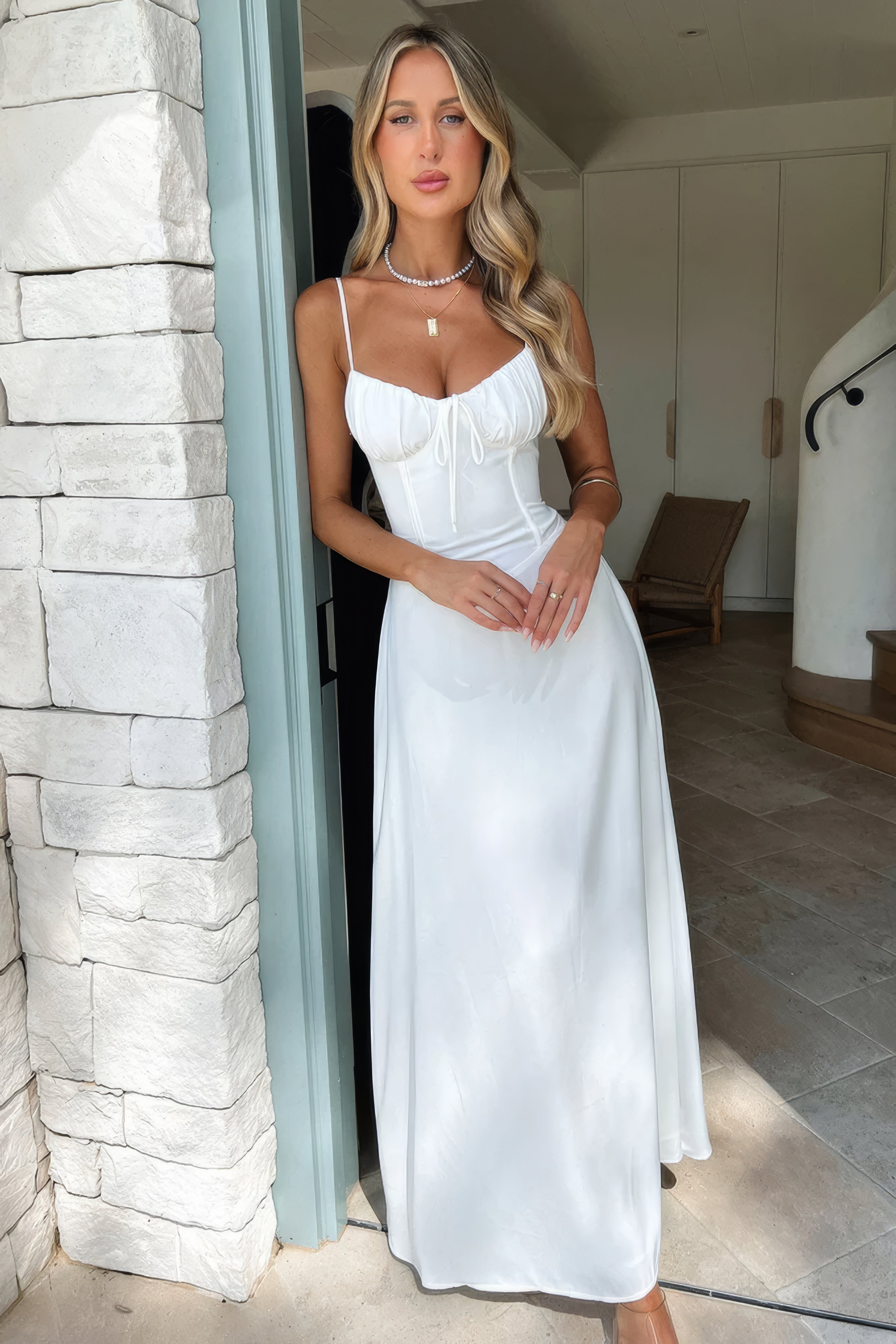 Freya | Women's Sleeveless Maxi Dress Cream Sweetheart Neckline