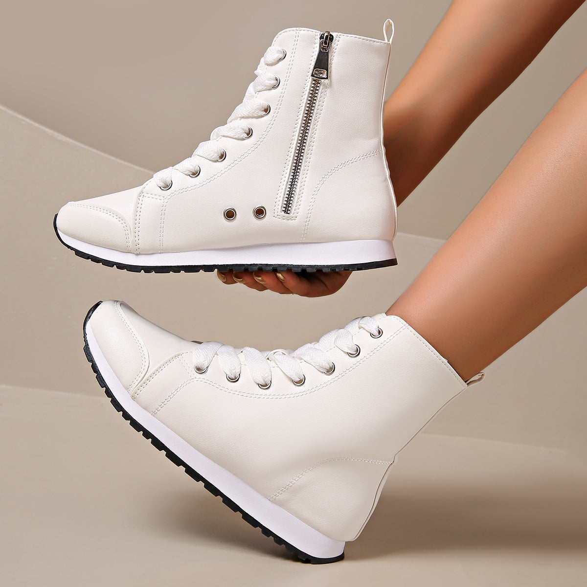 Neve | Women's Lace Up High Top Sneaker Black White
