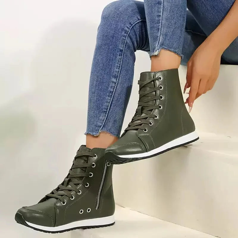 Neve | Women's Lace Up High Top Sneaker Black White