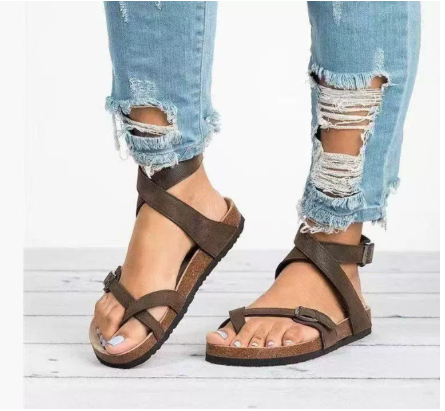 Neve | Women's Buckle Strap Sandals Brown Adjustable