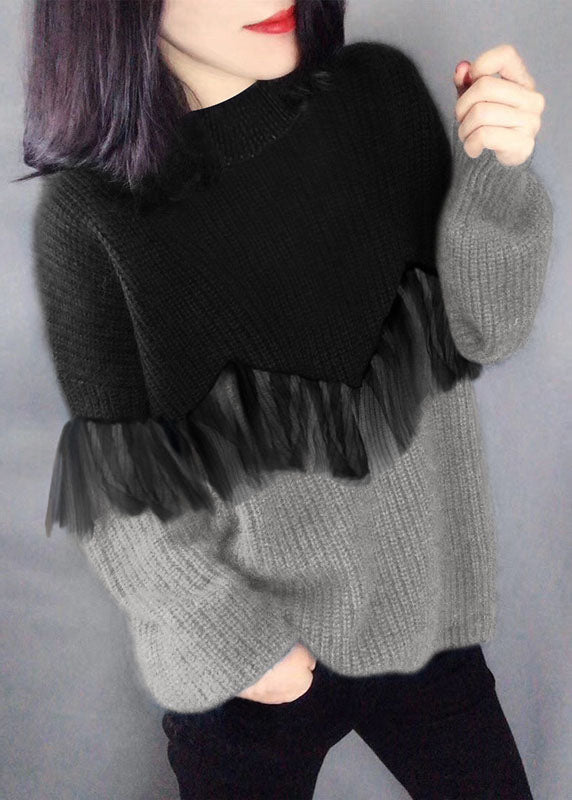 Opal | Women's Color Block Knit Sweater Black Gray