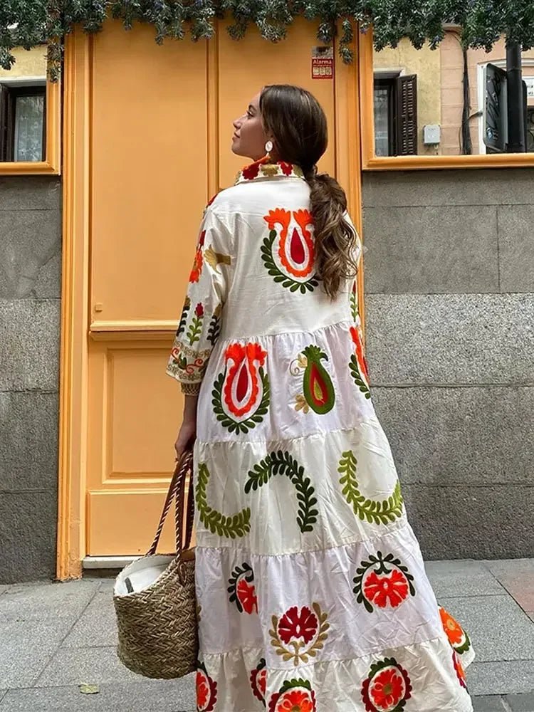 Opal | Women's Floral Maxi Dress Long Sleeve Cream Red