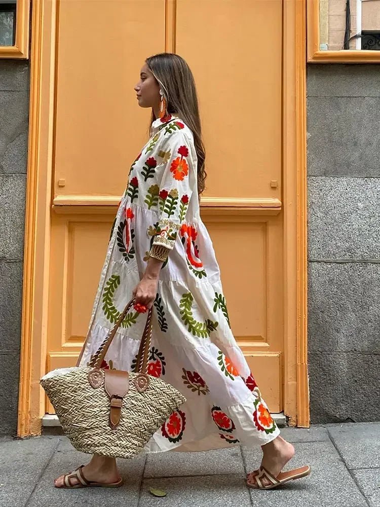 Opal | Women's Floral Maxi Dress Long Sleeve Cream Red