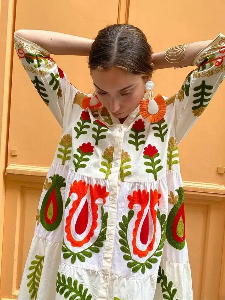Opal | Women's Floral Maxi Dress Long Sleeve Cream Red