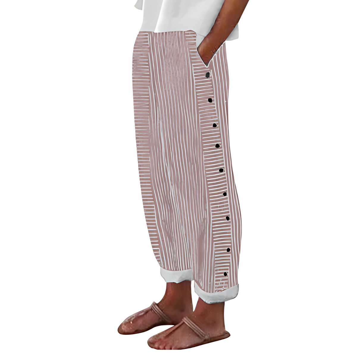 Margot | Women's High Waisted Wide Leg Pants Light Blue Striped