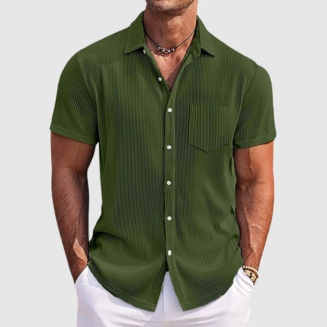 Cole | Men's Light Blue Striped Button Up Shirt Short Sleeve