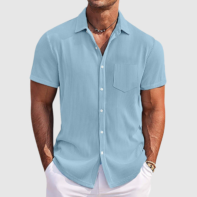 Cole | Men's Light Blue Striped Button Up Shirt Short Sleeve