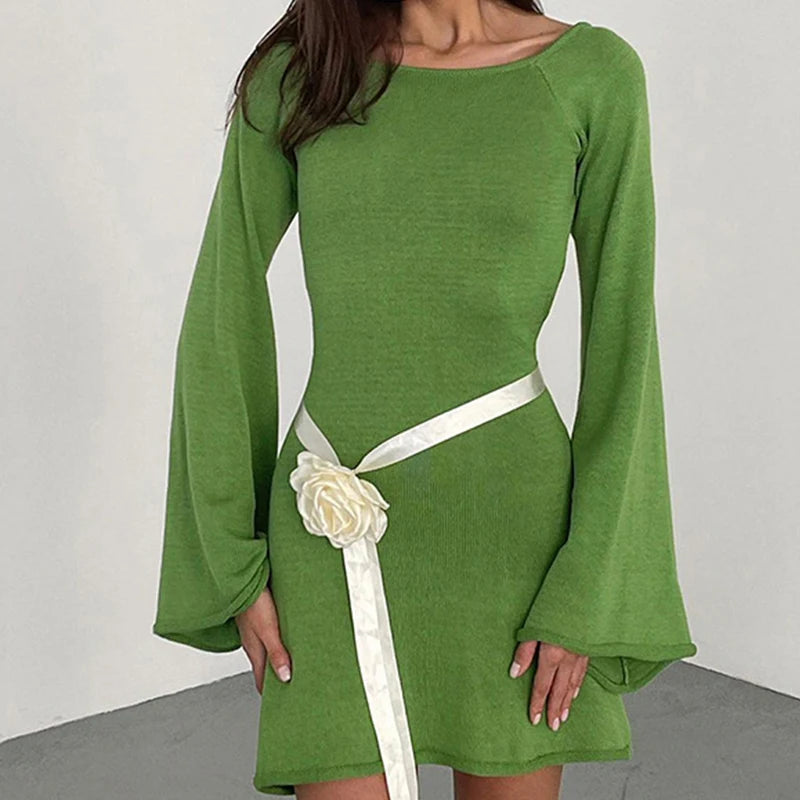 Opal | Women's Knit Sweater Dress Pink Bell Sleeve
