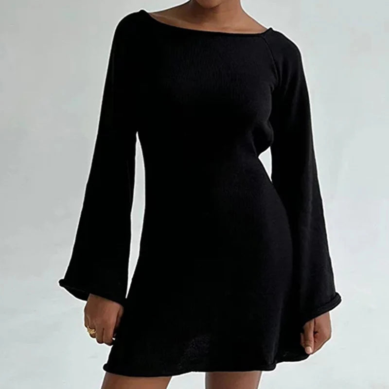 Opal | Women's Knit Sweater Dress Pink Bell Sleeve