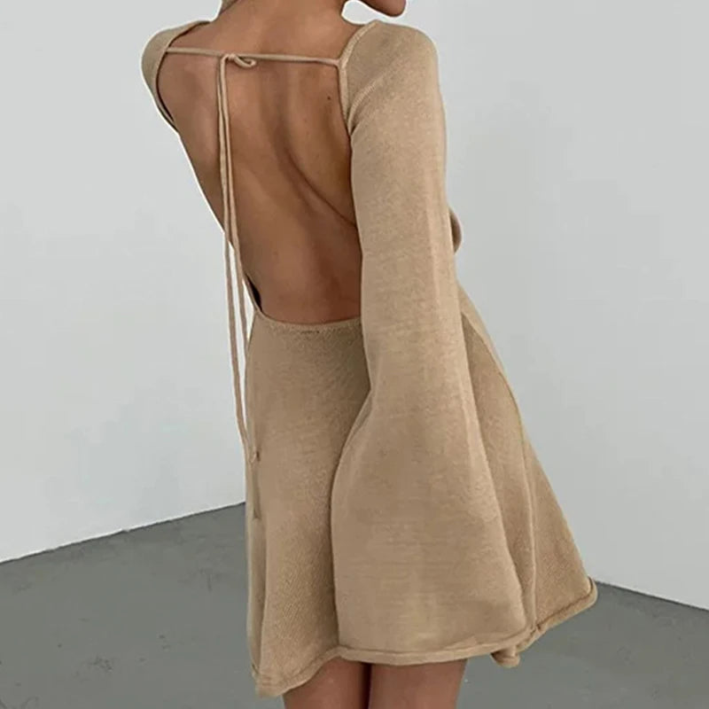 Opal | Women's Knit Sweater Dress Pink Bell Sleeve
