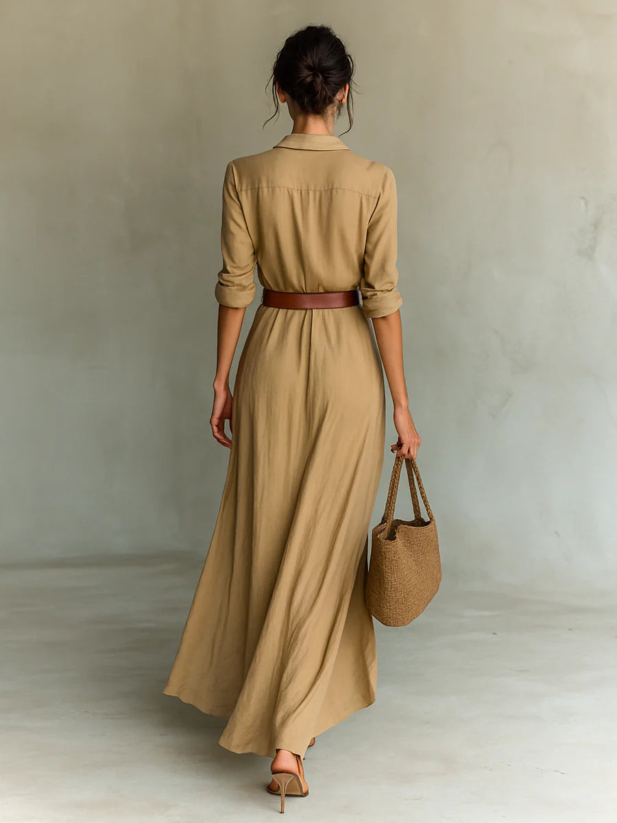 Margot | Women's Wrap Maxi Dress Cream Long Sleeve Belted