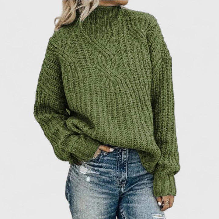 Margot | Women's Cable Knit Sweater Sage Green Crew Neck