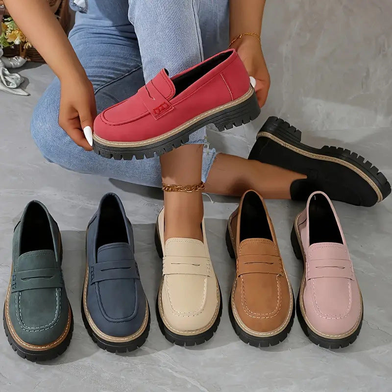Romy | Women's Black Loafer Platform Sole Chunky Tread