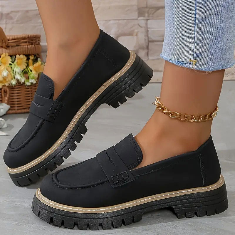 Romy | Women's Black Loafer Platform Sole Chunky Tread