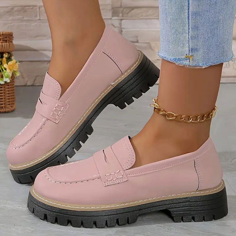 Romy | Women's Black Loafer Platform Sole Chunky Tread