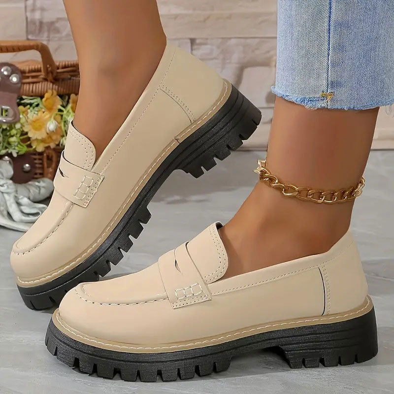 Romy | Women's Black Loafer Platform Sole Chunky Tread