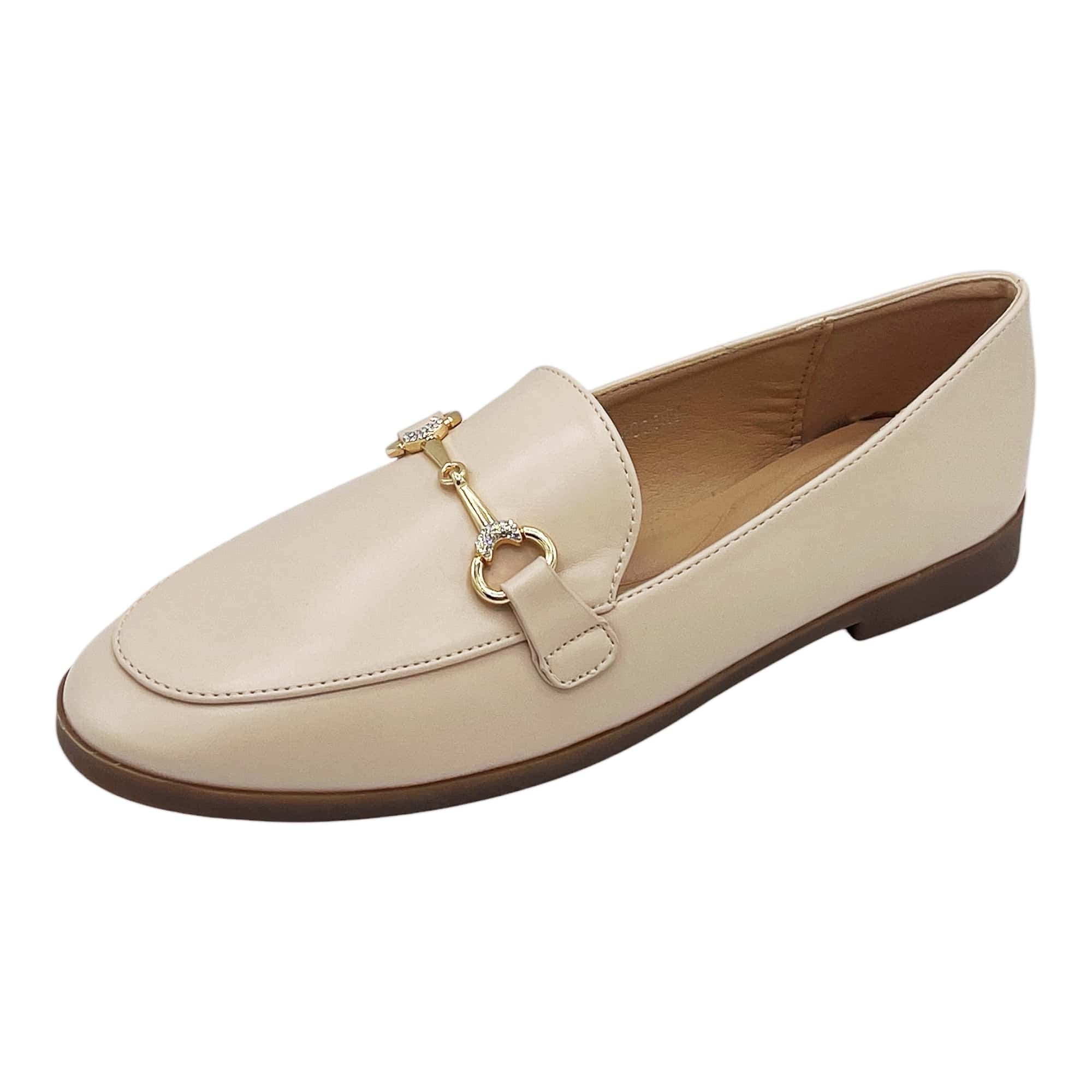 Opal | Women's Zebra Stripe Loafer Cream Navy Gold Hardware